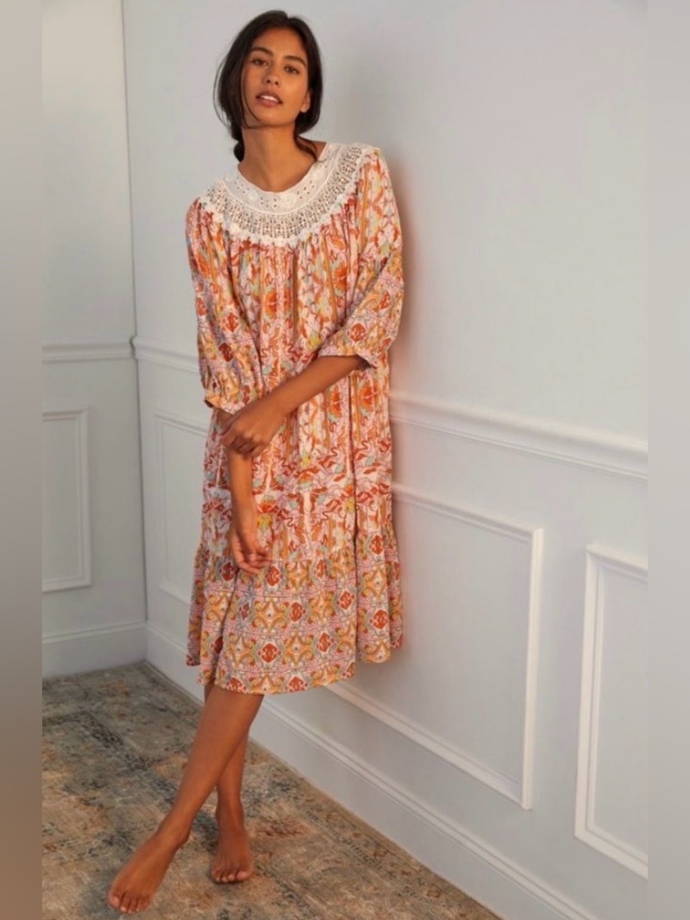 NWT Anthropologie Florence Floral Lace Lounge Dress Size XXS Vintage Vibe